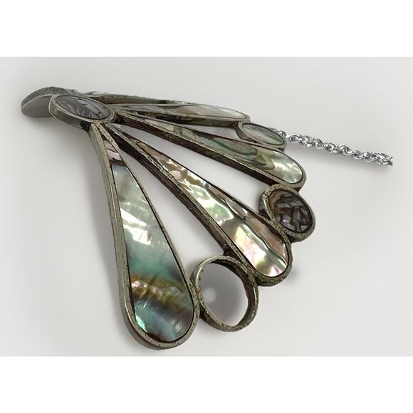 Vintage Alpaca Silver Mexico Abalone Mother Of Pearl Inlay Hair Barrette Clip 3” - Picture 7 of 9